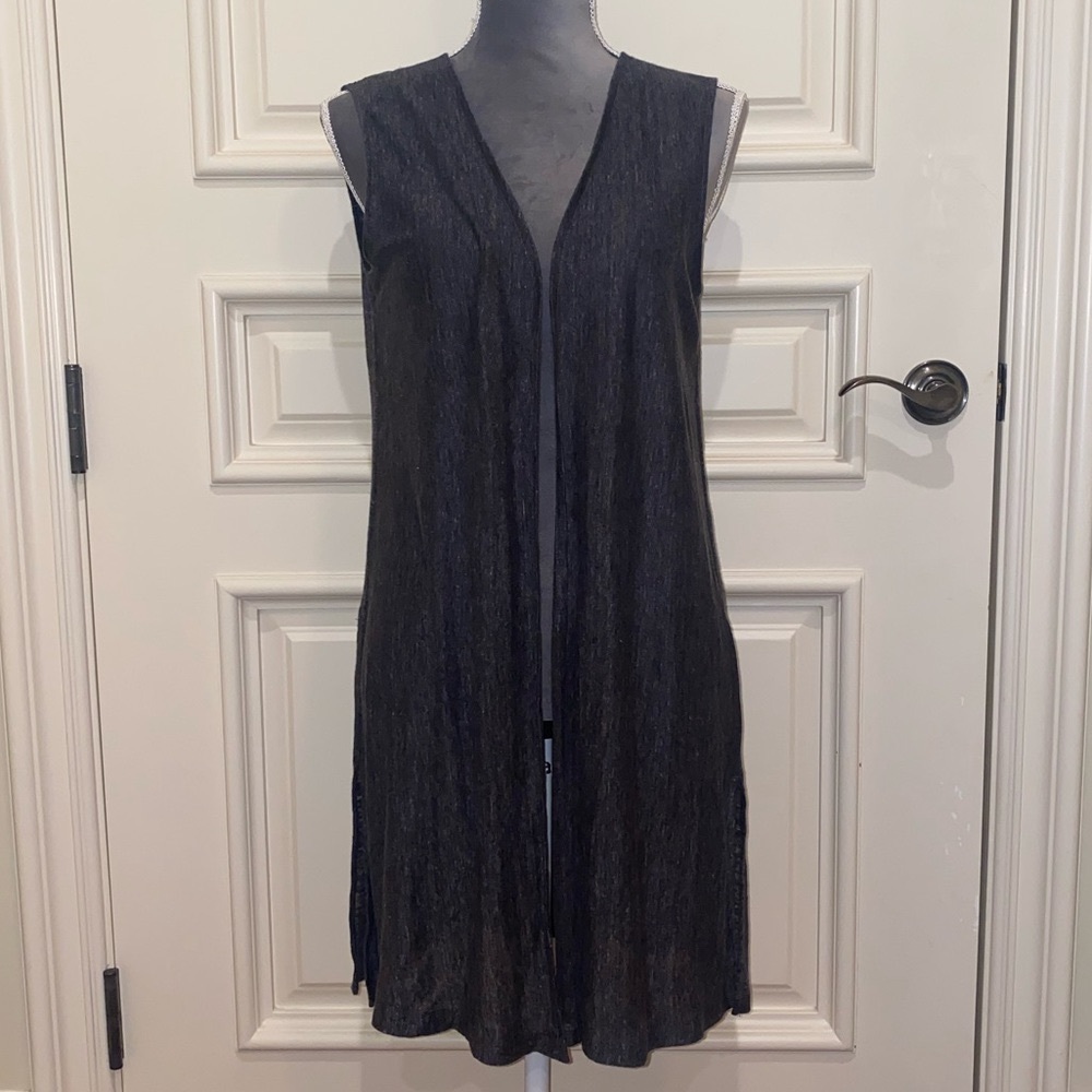 Gray Linen Sleeveless Cardigan